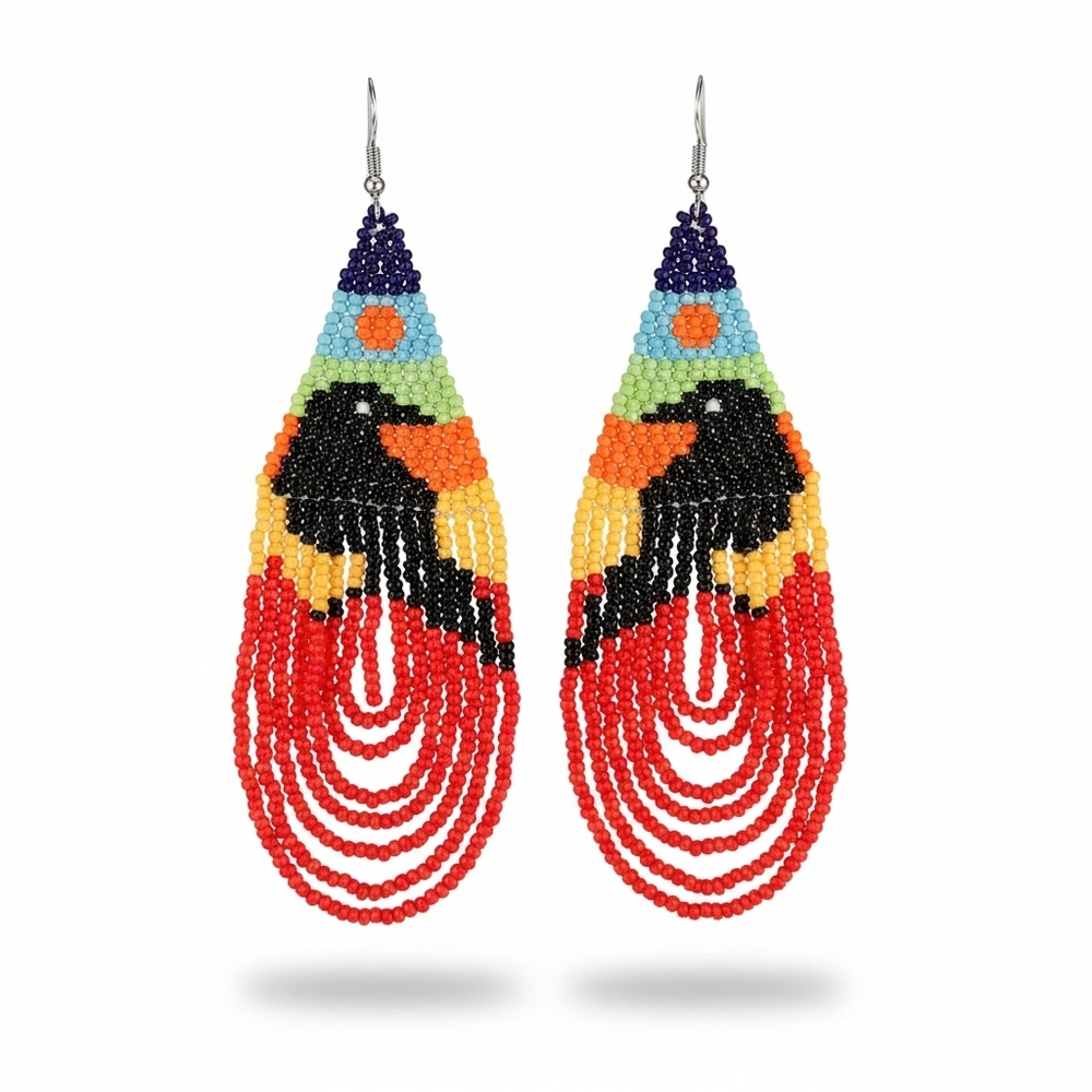 🆕️ Handcrafted Multicolor Crow Beaded Earrings